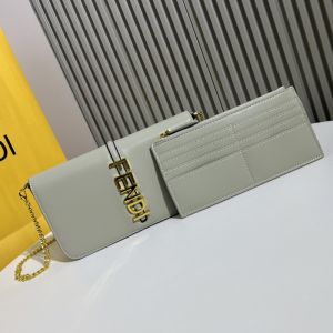 Fendi Fendigraphy Wallet with Chain In Calf Leather Grey