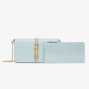 Fendi Fendigraphy Wallet with Chain In Calf Leather Sky Blue