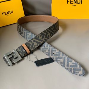 Fendi FF Buckle Reversible Belt In FF Motif Fabric and Calfskin Brown/Silver