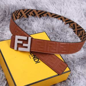 Fendi FF Buckle Reversible Belt In FF Motif Fabric and FF Motif Nappa Leather Brown/Silver