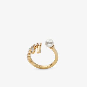 Fendi First Ring In Metal with Crystals and Pearls Gold