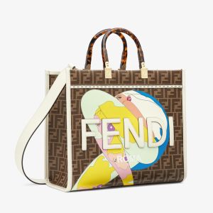 Fendi Medium Sunshine Shopper Bag In Girls Graphics FF Motif Fabric Brown