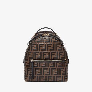 Fendi Mini Backpack In FF Motif Nappa Leather Brown
