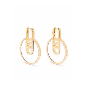 Fendi O'Lock Hoop Earrings In Metal Gold