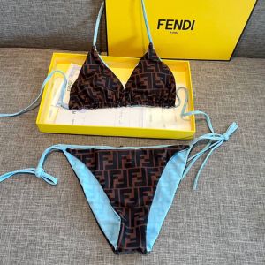 Fendi Reversible Halterneck Bikini Women FF Motif Cotton Black/Sky Blue