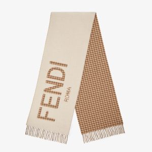 Fendi Roma Logo Scarf In Wool and Cashmere Beige