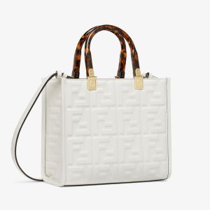 Fendi Small Sunshine Shopper Bag In FF Motif Nappa Leather White