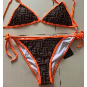 Fendi Triangular Bikini with Ties Women FF Motif Lycra Brown/Orange