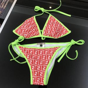 Fendi Triangle Halterneck Bikini Women FF Motif Lycra Red/Green