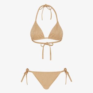 Fendi Triangular Bikini with Ties Women FF Motif Lycra Beige