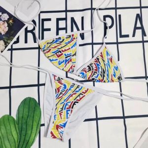 Fendi Halterneck Bikini Women FF Vertigo Motif Lycra Yellow/Multicolor