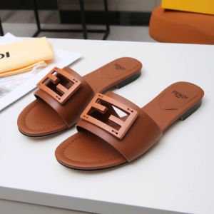 Fendi Baguette Slides Women Leather Brown