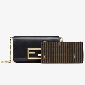 Fendi FF Wallet On Chain With Pouches In Calf Leather Black