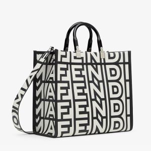 Fendi Medium Sunshine Shopper Bag In Fendi Roma Capsule Leather Black White