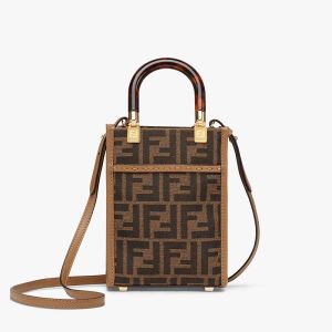 Fendi Mini Sunshine Shopper Bag In FF Motif Fabric Brown