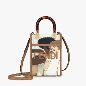 Fendi Mini Sunshine Shopper Bag In Girls Graphics FF Motif Fabric White