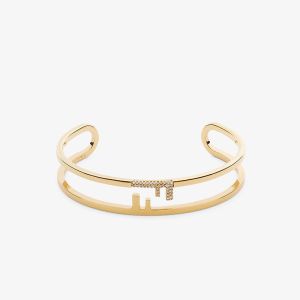 Fendi O'Lock Bangle Bracelet In Metal with Crystals Gold