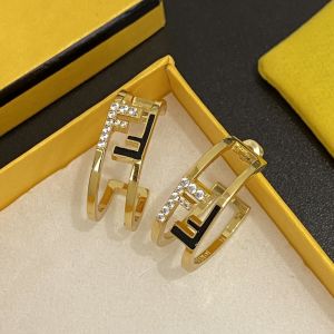 Fendi O'Lock Hoop Earrings In Metal with Crystals and Enamel Gold/Black