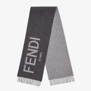 Fendi Roma Logo Scarf In Wool and Cashmere Grey