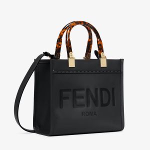 Fendi Small Sunshine Shopper Bag In ROMA Logo Calf Leather Black