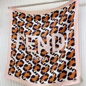 Fendi Square Scarf In Fendi Roma Leopard Motif Silk Pink