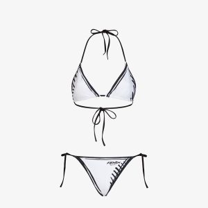 Fendi Triangular Bikini with Ties Women Joshua Vides Motif Lycra White