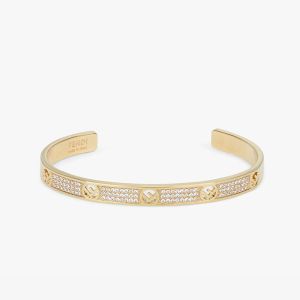 F Is Fendi Bangle Bracelet In Metal with Crystals Gold