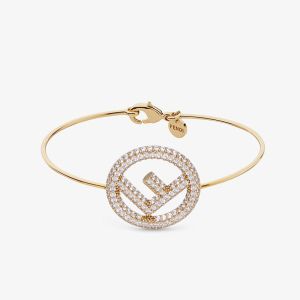 F is Fendi Clip Bracelet In Crystal Metal Gold